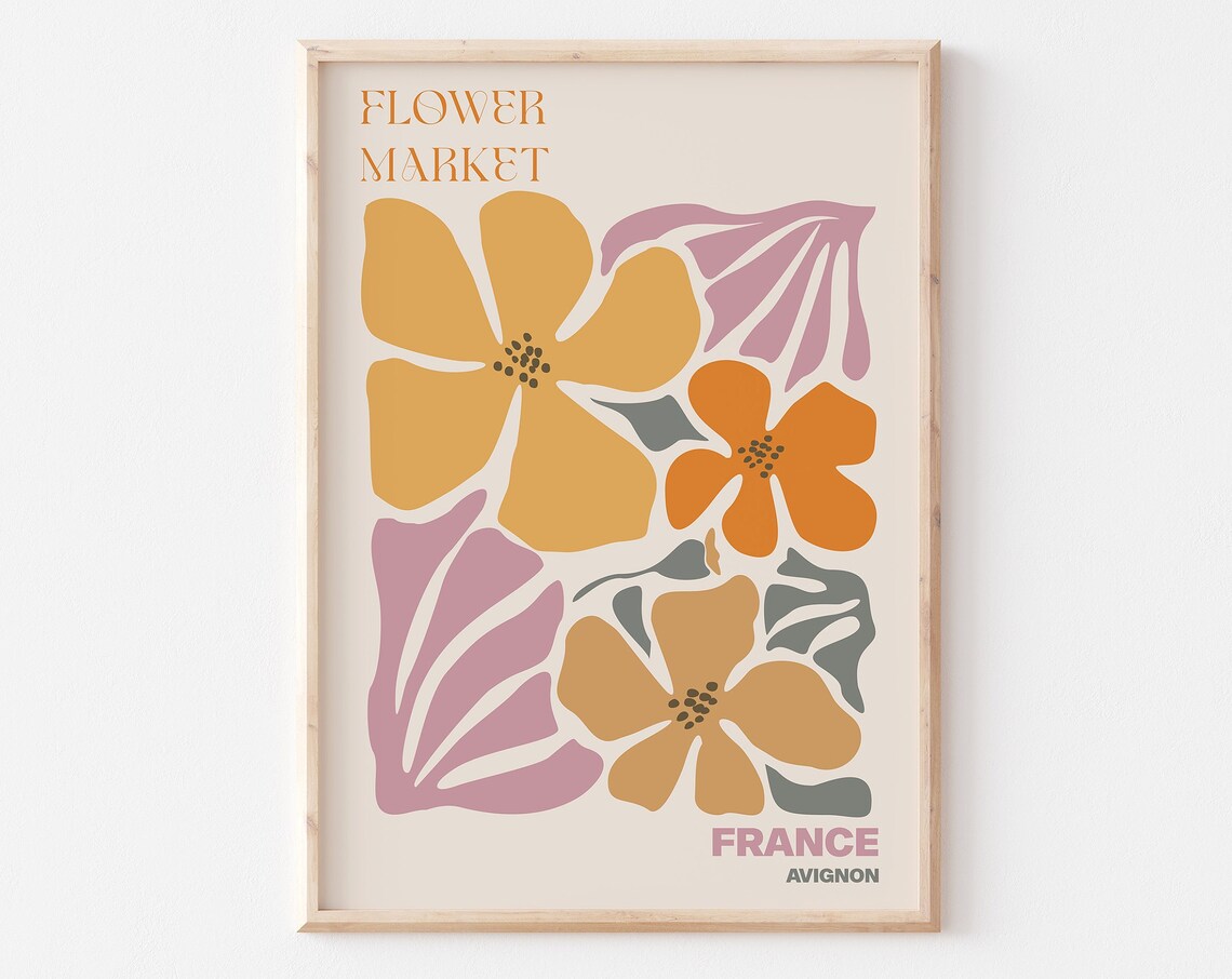 France Avignon Warm Mustard Blossom Flower Market Art Poster