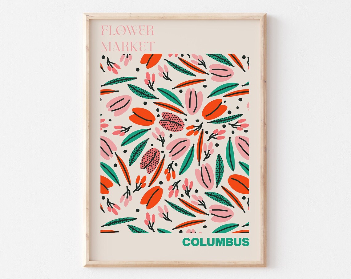 Columbus Flower Market Abstract Petal Orange Pink Leaf Poster