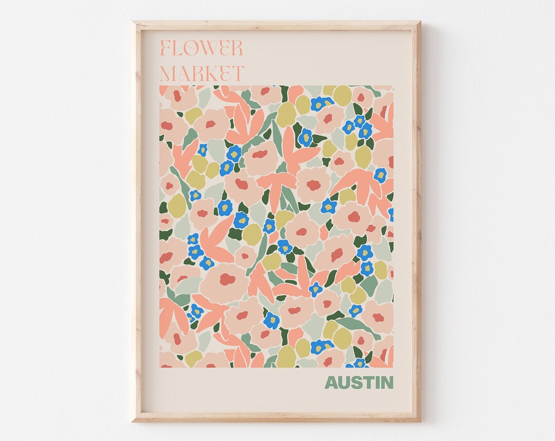 Austin Flower Market Texas Colorful Blossom Pattern Art Poster