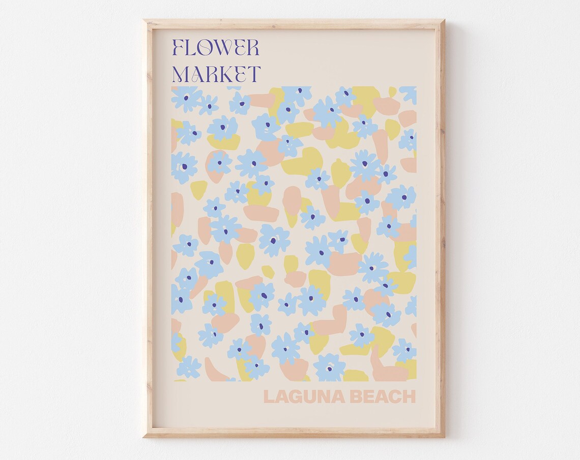 Flower Market Laguna Beach Blue Blossoms Pastel Ditsy Poster