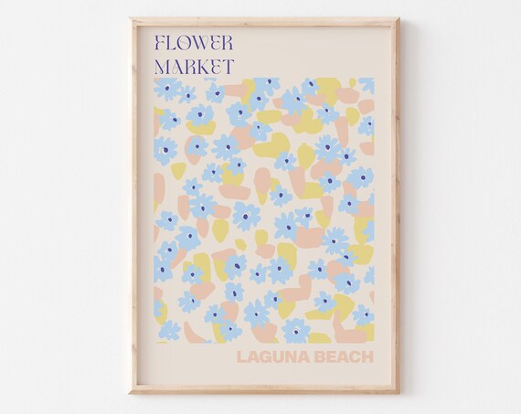 Flower Market Laguna Beach Blue Blossoms Pastel Ditsy Poster