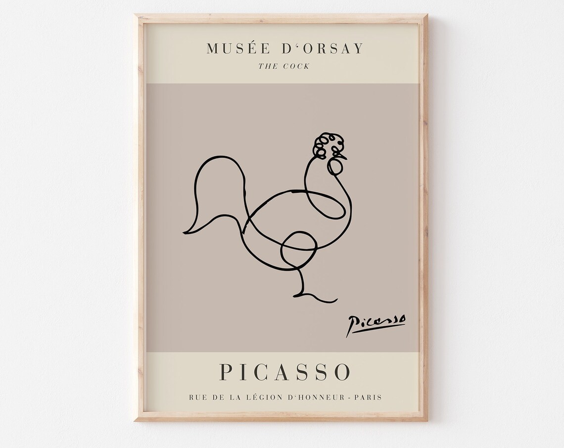 Picasso The Cock Minimal Line Drawing Museum Exhibition Poster - Image 3