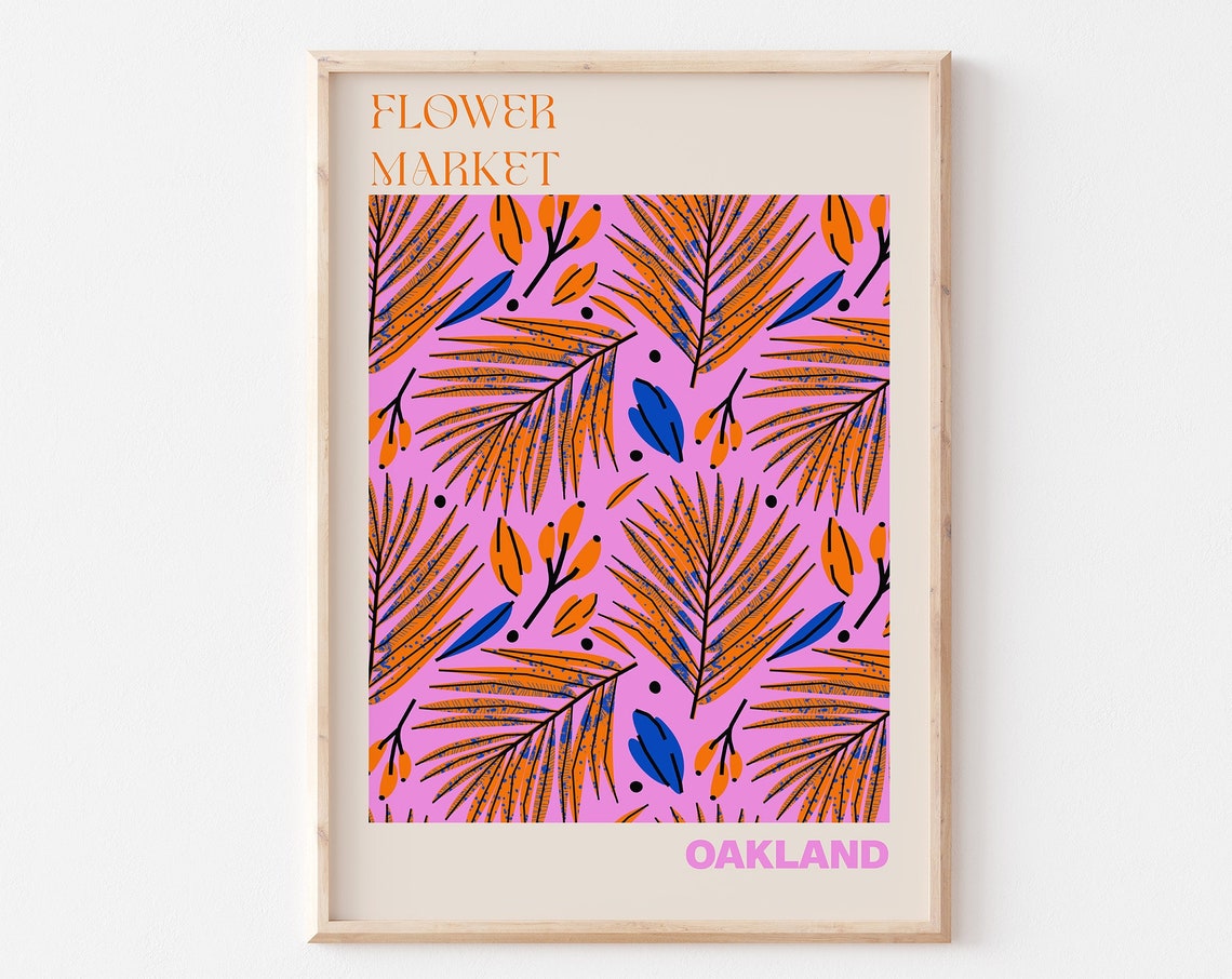 Oakland Poster Oakland Wall Art Oakland Personalised Travel Poster Oakland Flower Market Print Floral Wall Oakland
