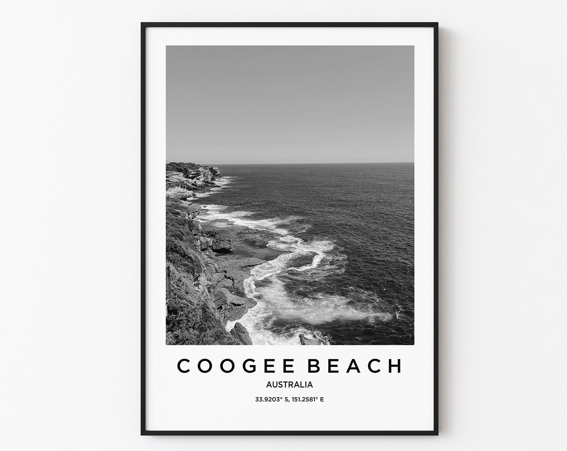 Coogee Beach Travel Poster Coogee Beach Print Coogee Beach Photo Print Black And White Photography Monochrome Travel Photography