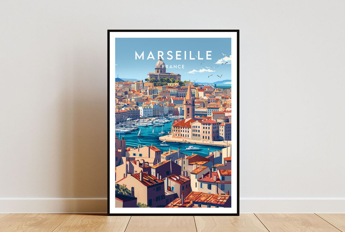 Marseille France Old Port Notre Dame Hill Cityscape Travel Poster