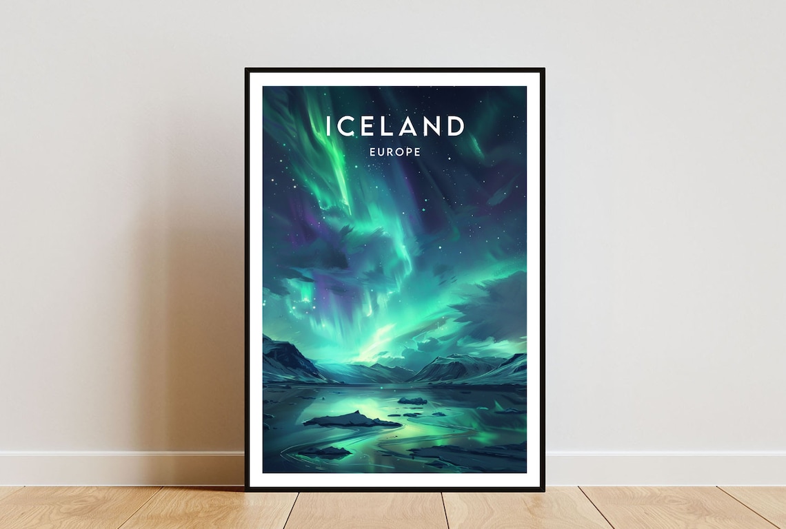 Iceland Travel Poster, Reykjavik Europe Wall Art