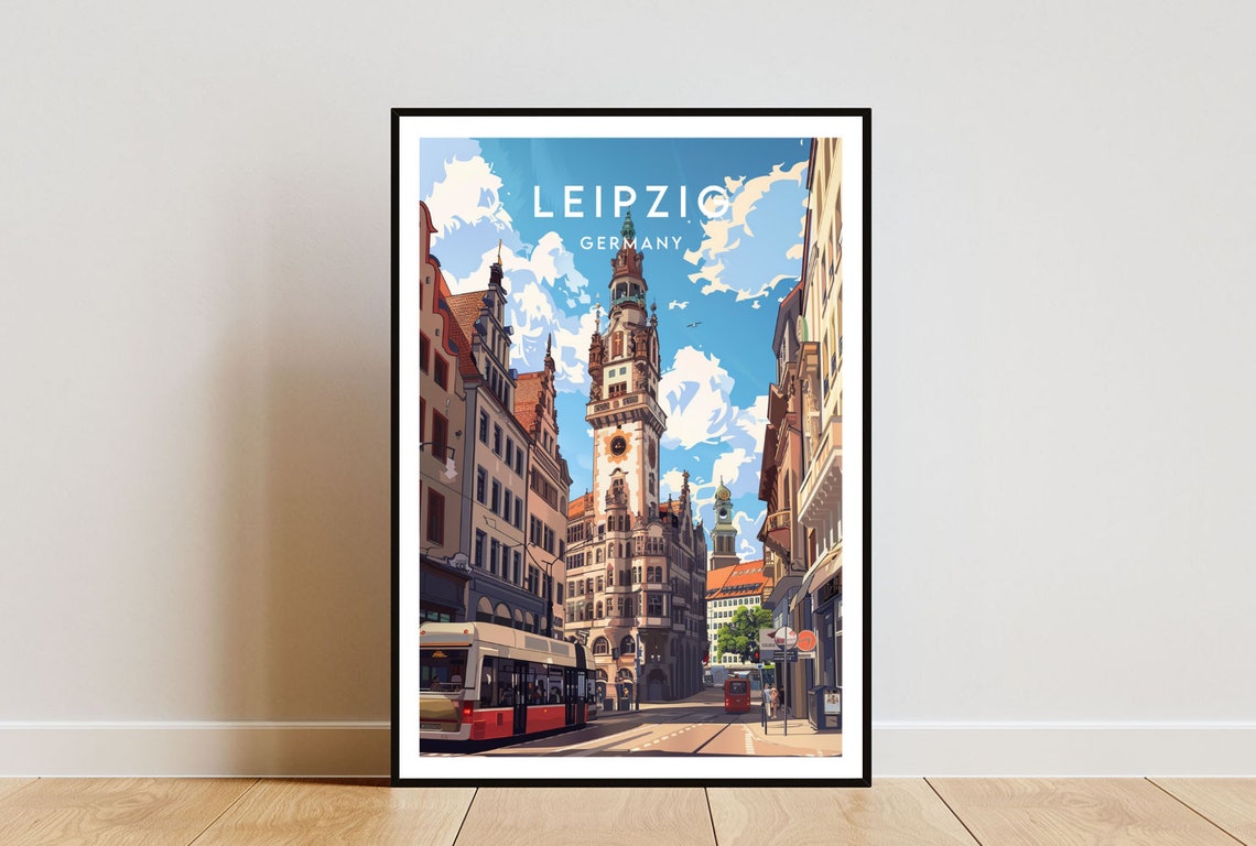 Leipzig Germany Historic Street Tower Tram Cityscape Art Poster