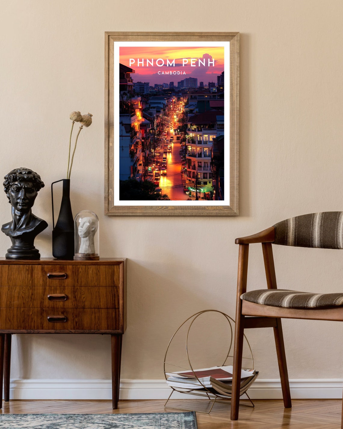 Phnom Penh Cambodia Sunset City Street Traffic Lights Travel Poster - Image 2