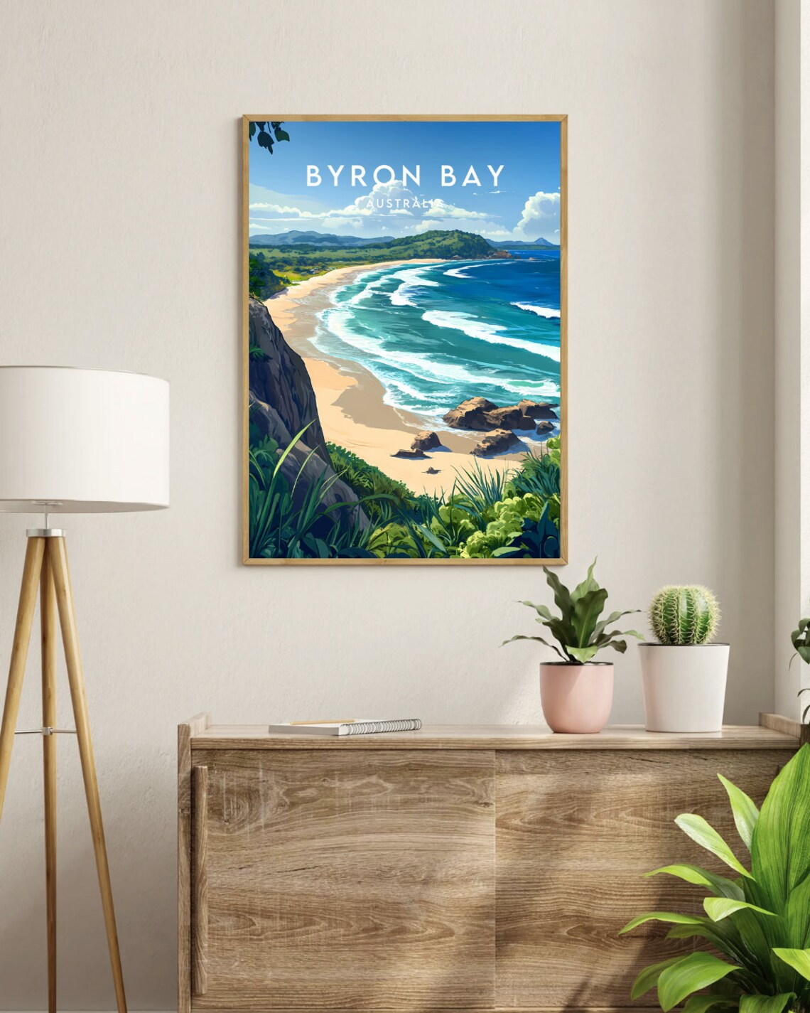 Byron Bay Australia Sunny Beach Lighthouse Vintage Travel Poster - Image 3