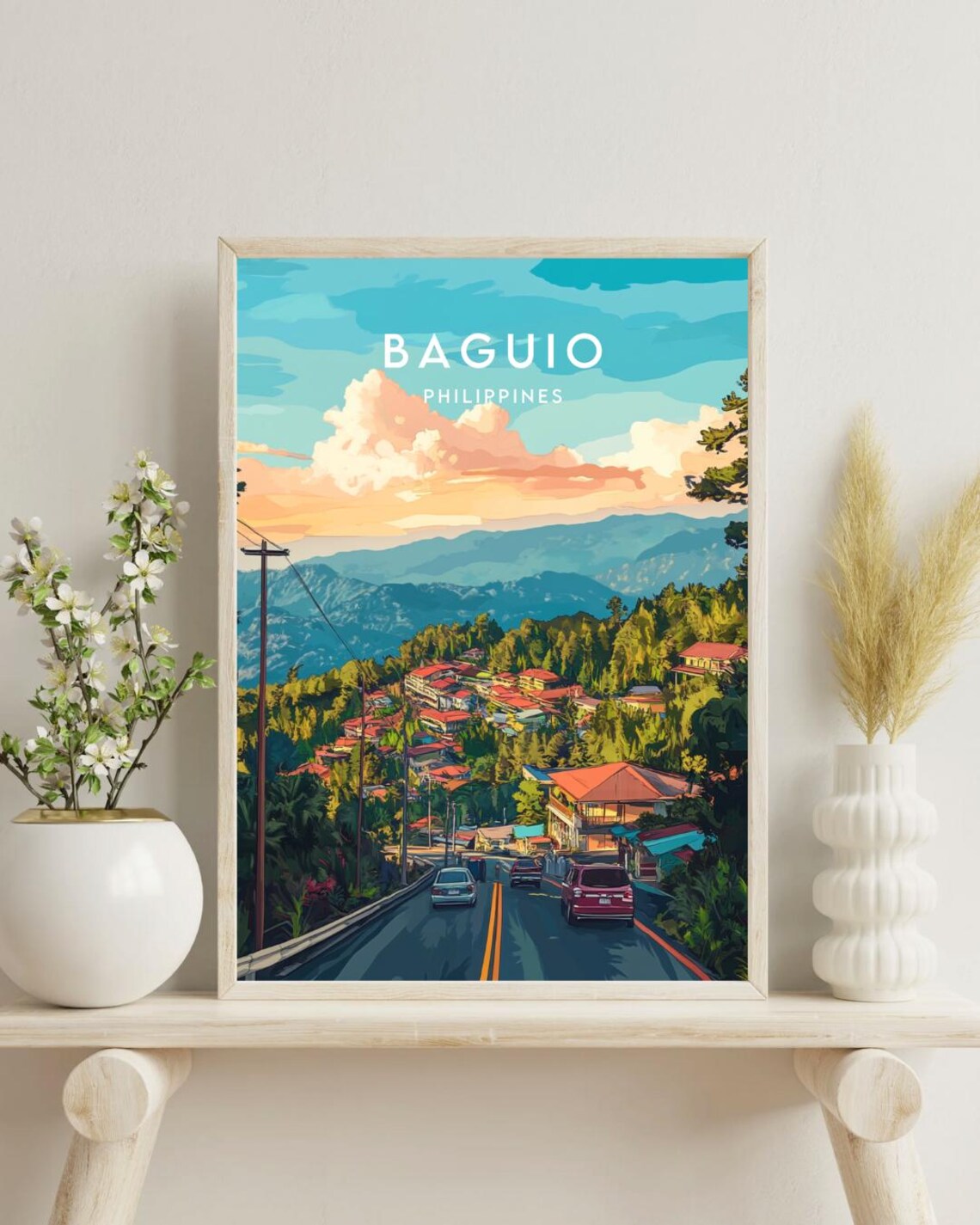 Baguio Philippines Mountain City Sunset Cloudy Road Travel Poster - Image 4