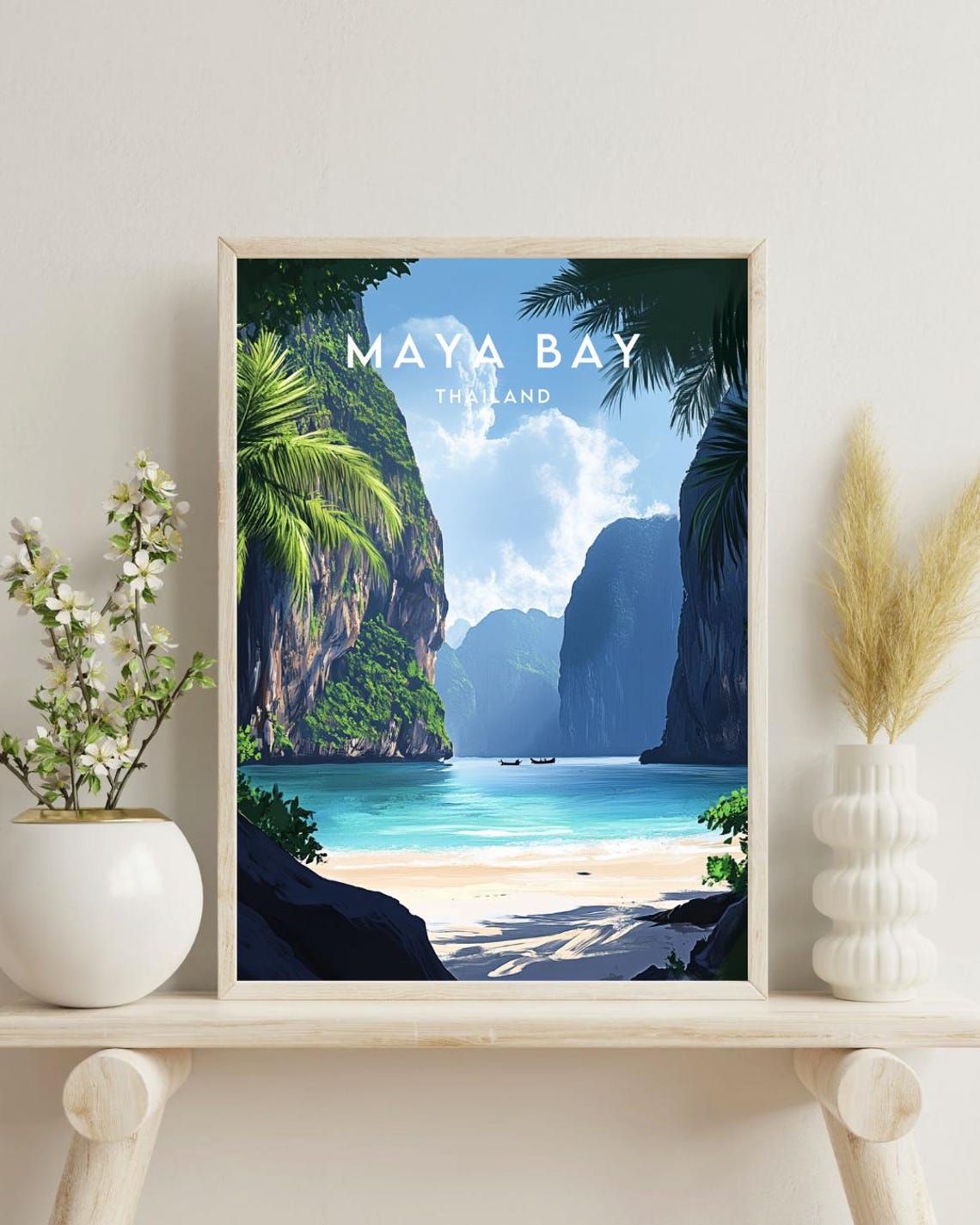 Maya Bay Thailand Limestone Cliffs Turquoise Beach Travel Poster - Image 4