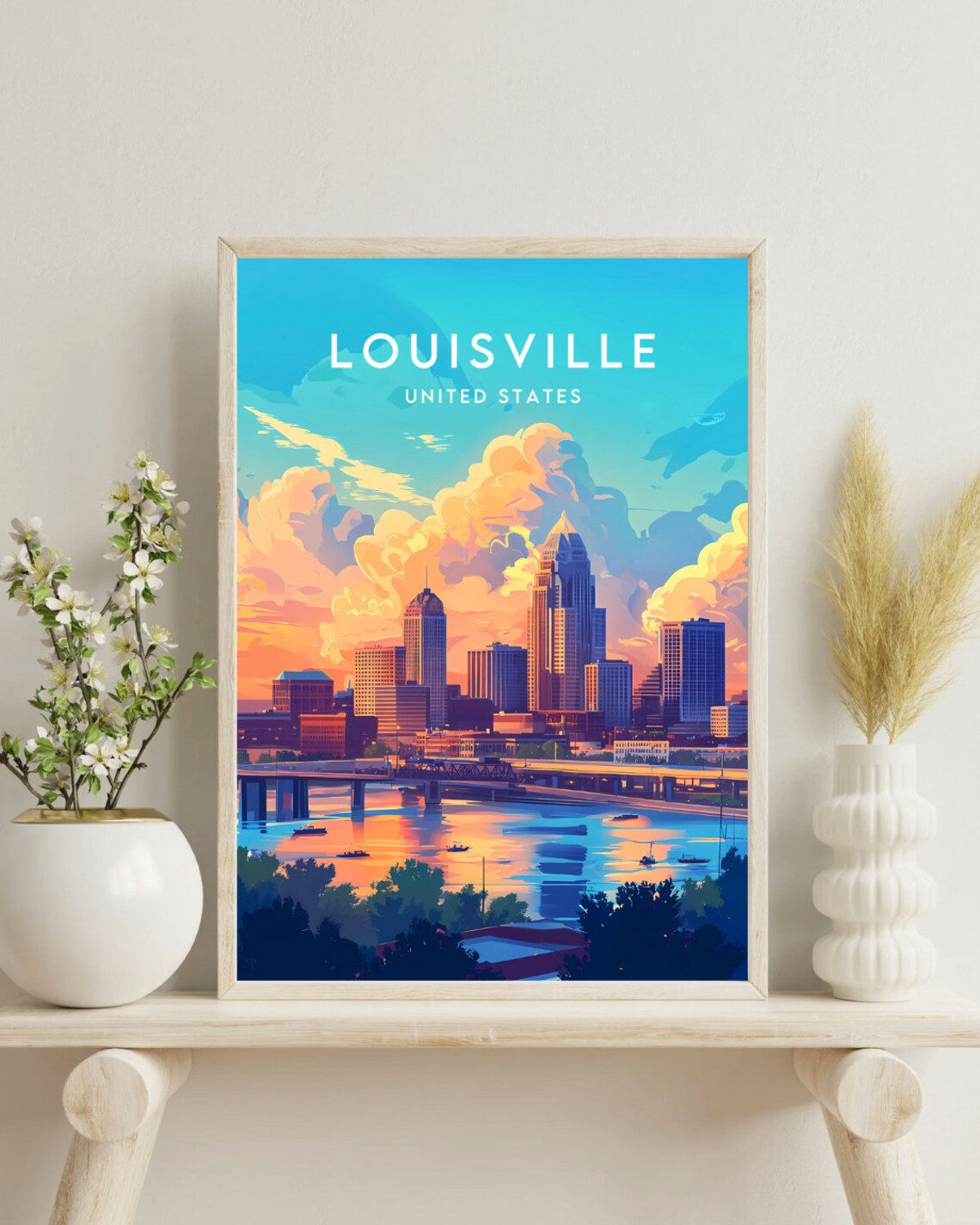 Louisville Kentucky USA River Sunset Skyline Vintage Travel Poster - Image 4