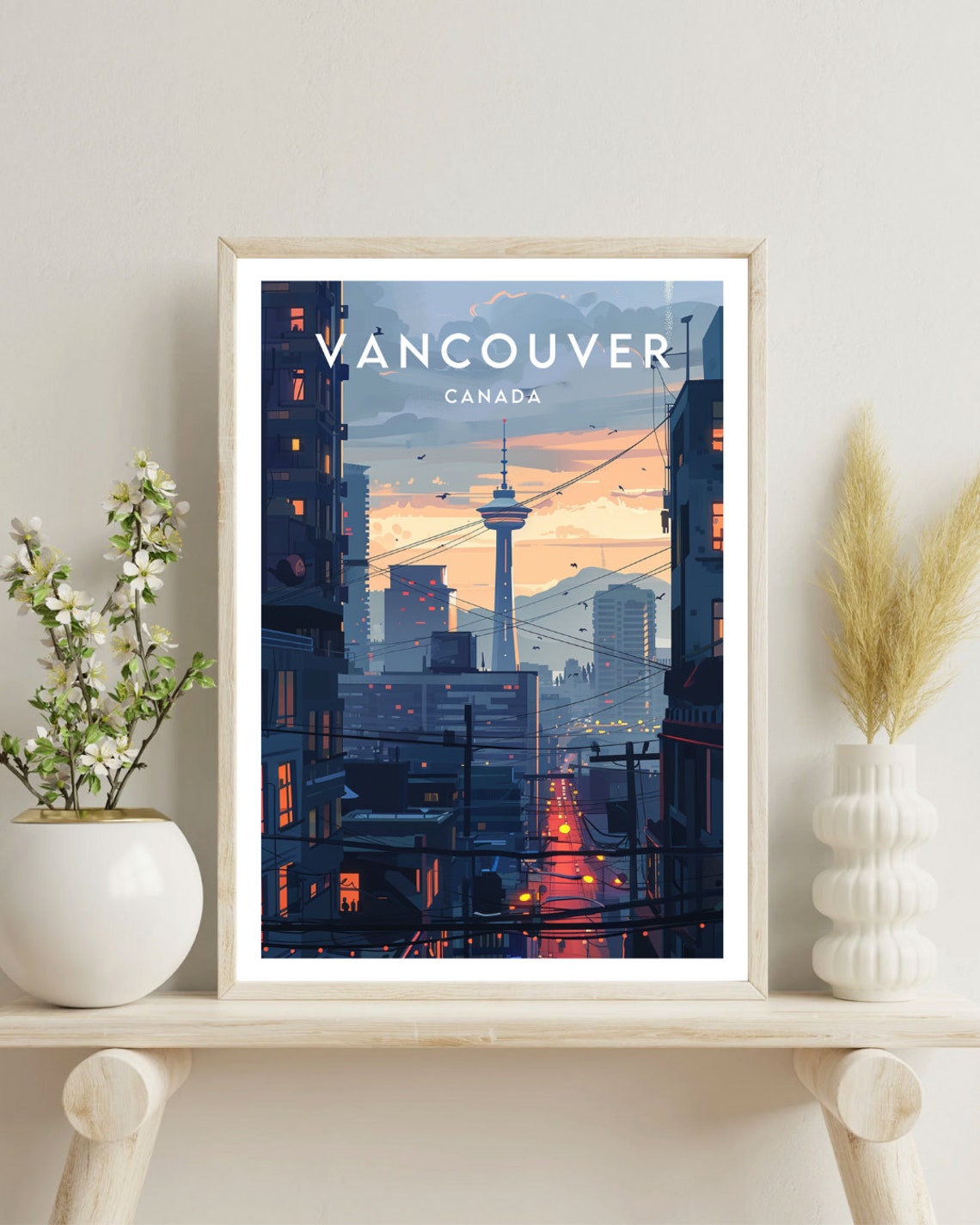 Vancouver Canada Harbour Centre Tower Dusk Skyline Travel Poster - Image 4