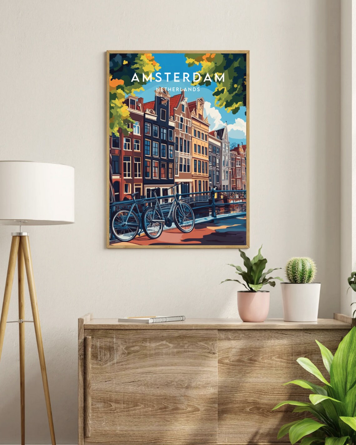 Amsterdam Canal Bikes Historic Houses City Scene Travel Poster - Image 3