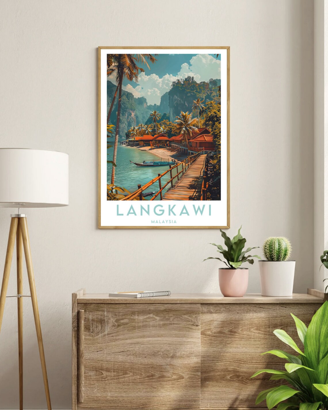 Langkawi Malaysia Tropical Island Overwater Beach Huts Travel Poster - Image 3