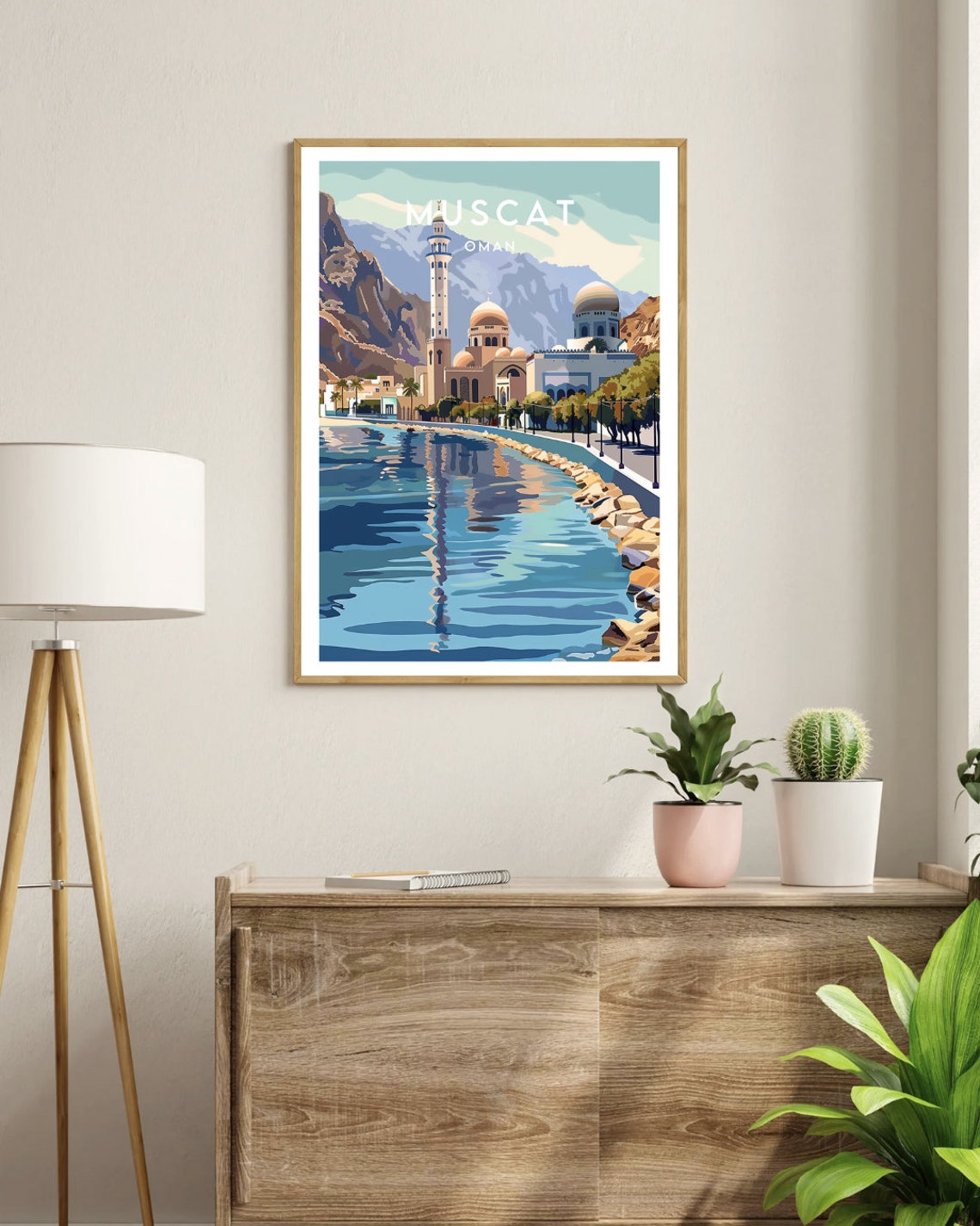 Muscat Oman Seaside Mosque Minaret Domes Cliffs Travel Poster - Image 3
