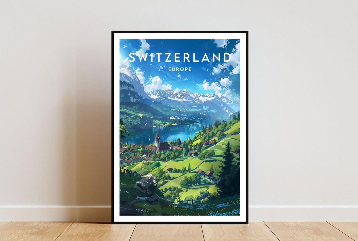 Switzerland Travel Poster, Geneva Europe Wall Art