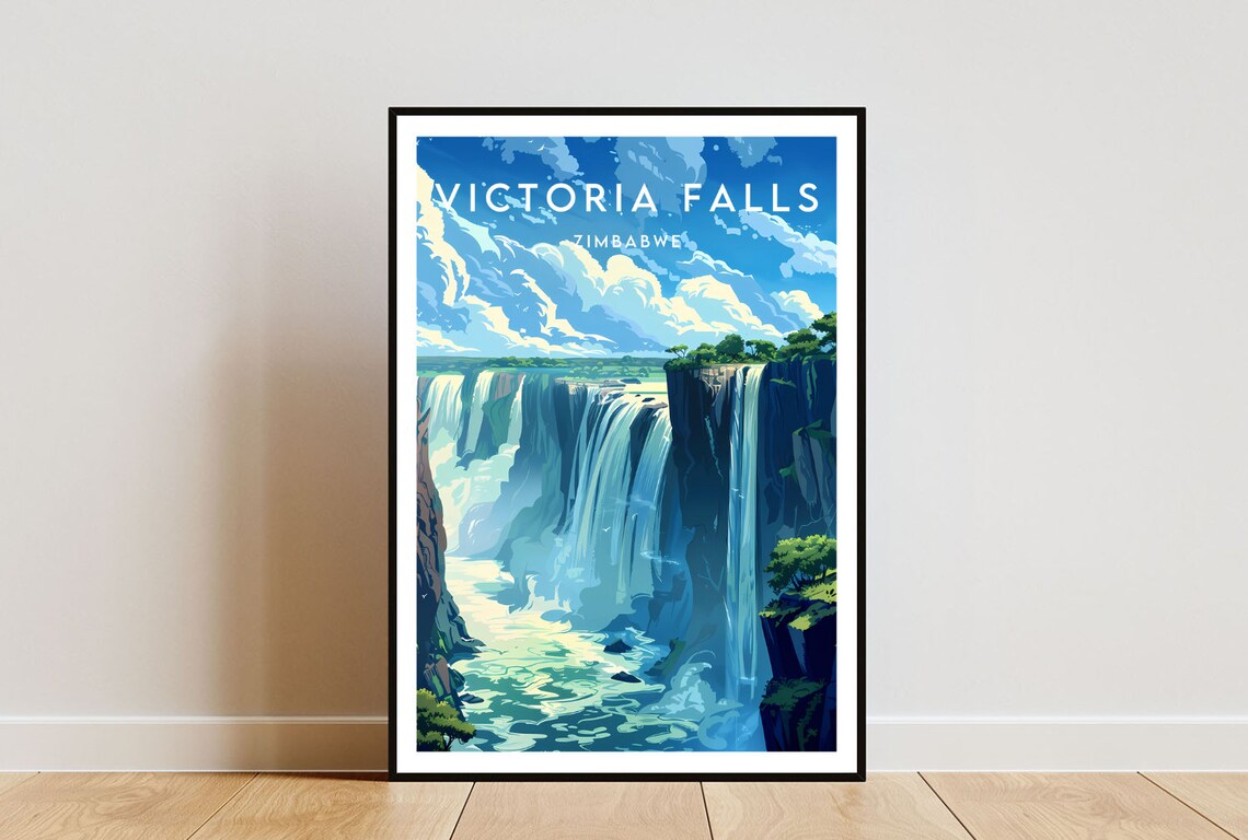 Victoria Falls Travel Poster, Zimbabwe Landscape