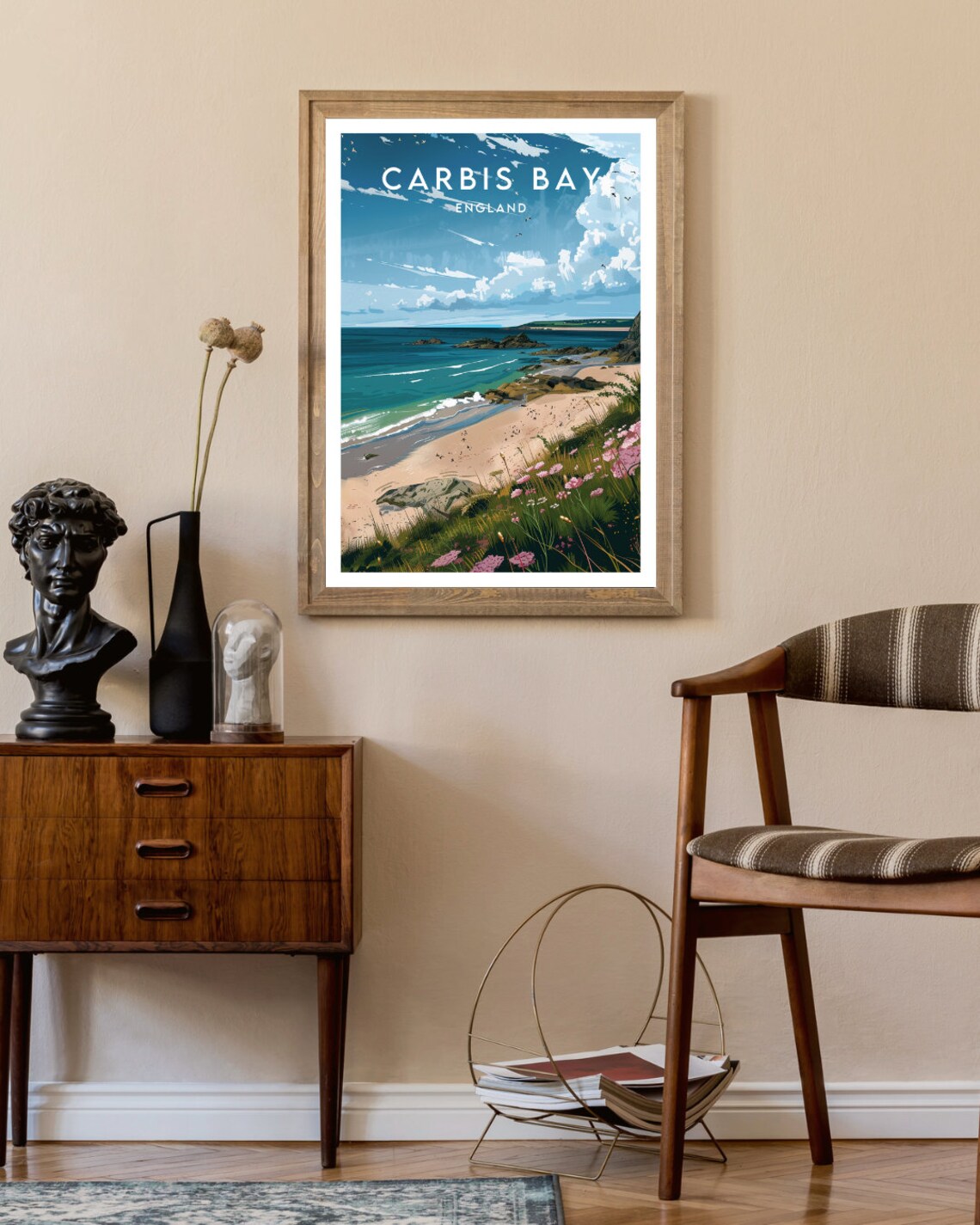 Carbis Bay England Sandy Beach Turquoise Sea Wildflowers Poster - Image 2