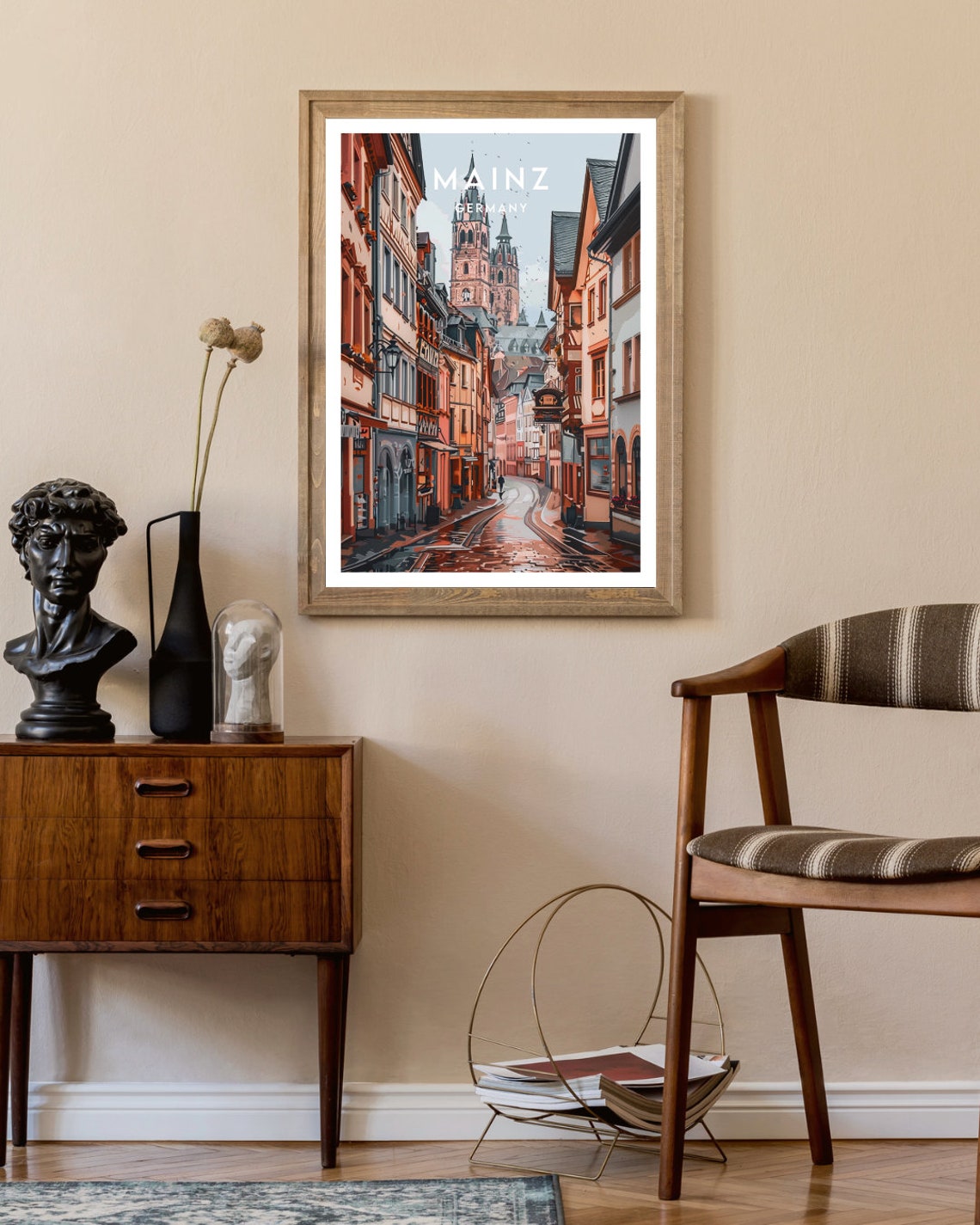 Mainz Germany Cathedral Rainy Old Town Street Vintage Poster - Image 2