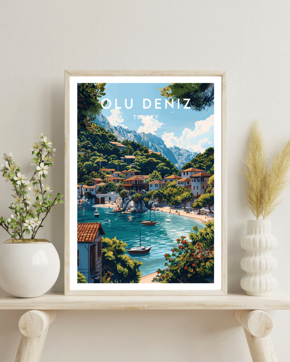 Olu Deniz Turkey Turquoise Blue Bay Beach Village Travel Poster - Image 4