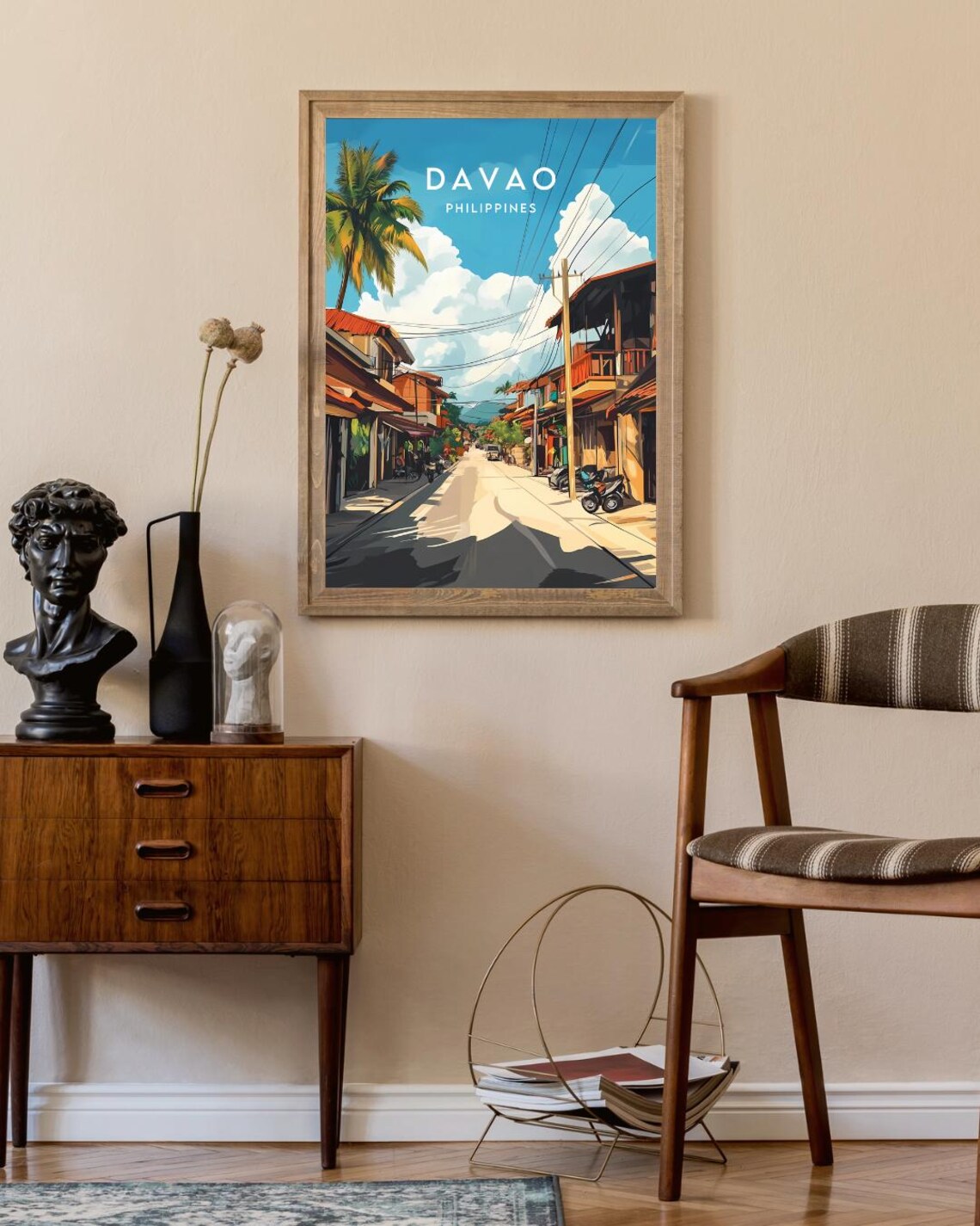 Davao Philippines Sunny Palm Street Tropical Travel Art Poster - Image 2
