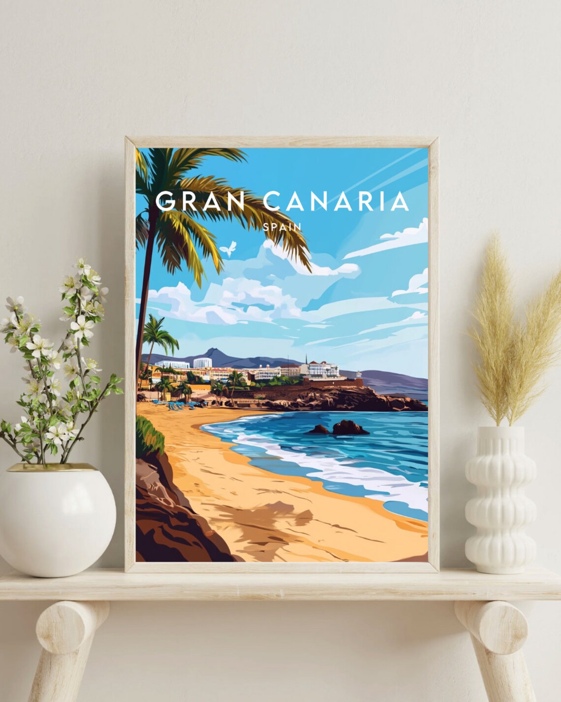 Gran Canaria Spain Golden Beach Palm Tree Ocean View Travel Poster - Image 4