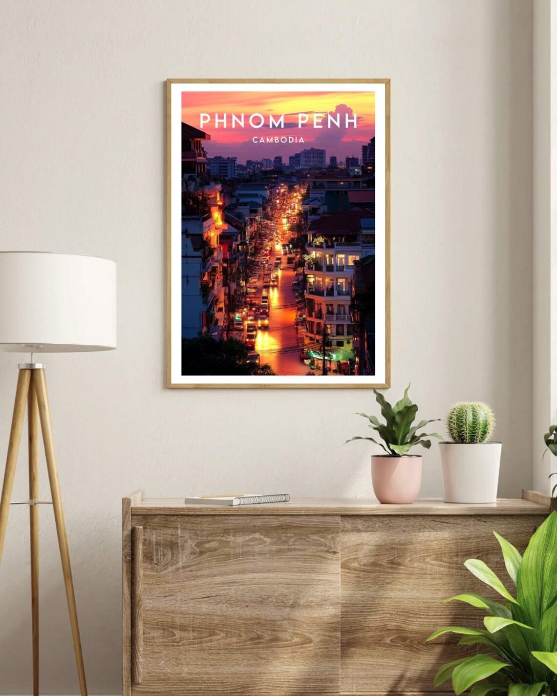 Phnom Penh Cambodia Sunset City Street Traffic Lights Travel Poster - Image 3
