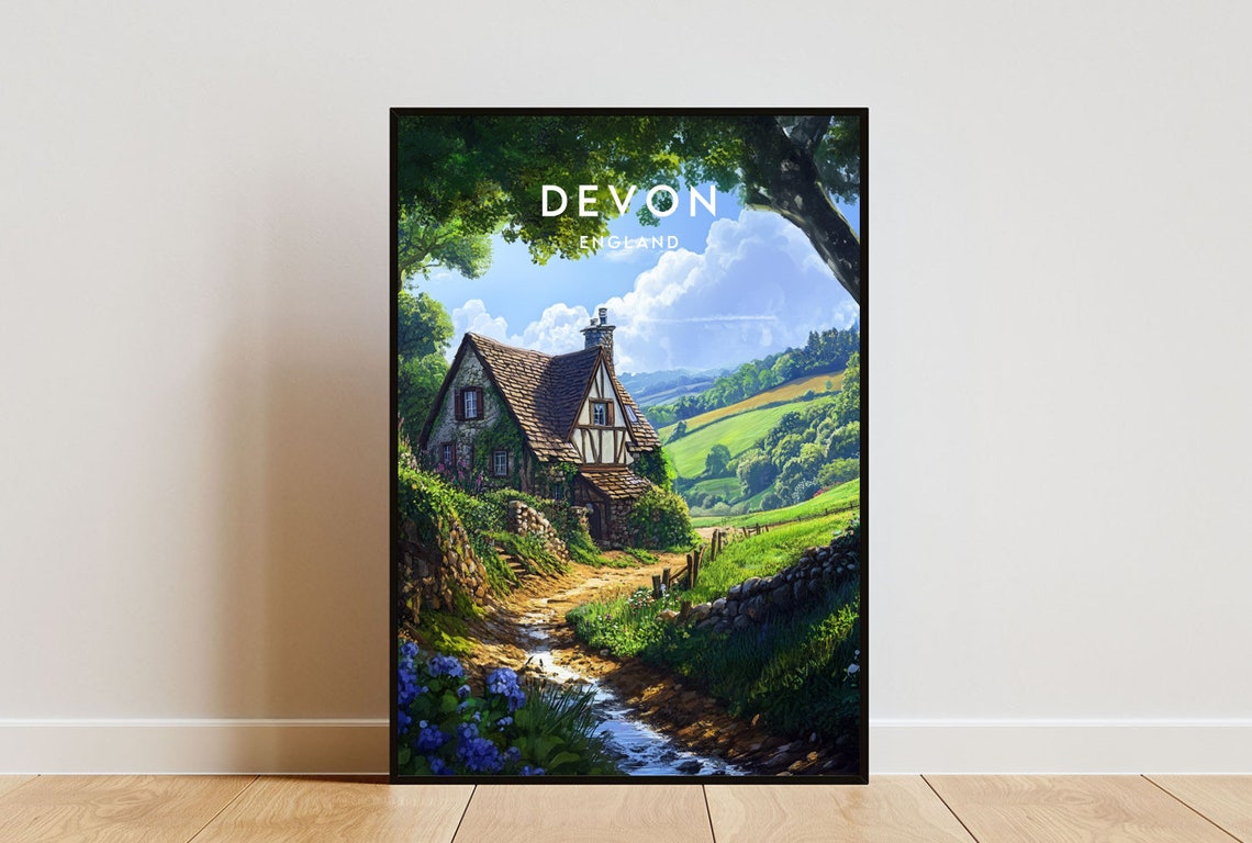 Devon England Thatched Cottage Countryside Hills Country Poster