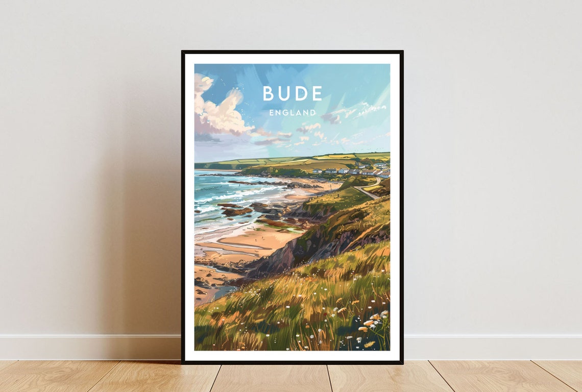 Bude England Rugged Coast Cliffs Sandy Beach Wild Seaside Poster