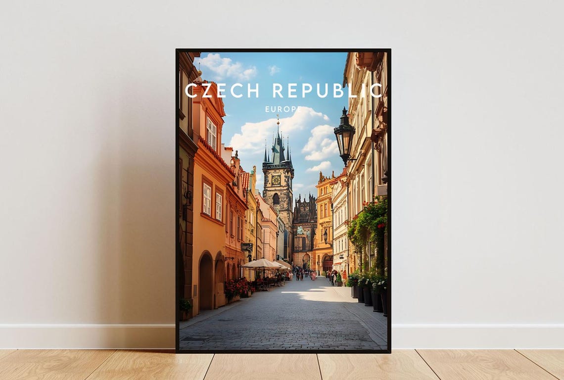 Prague Czech Republic Old Town Street Clock Tower Travel Poster