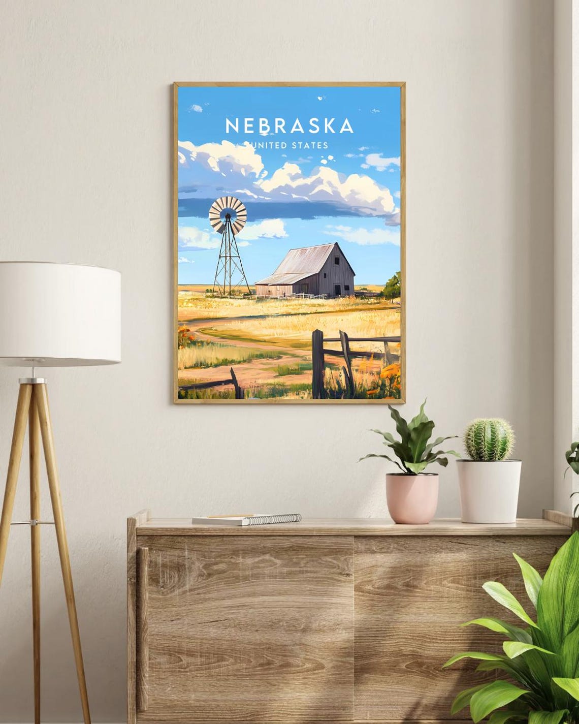 Nebraska United States Barn Windmill Prairie Vintage Travel Poster - Image 3