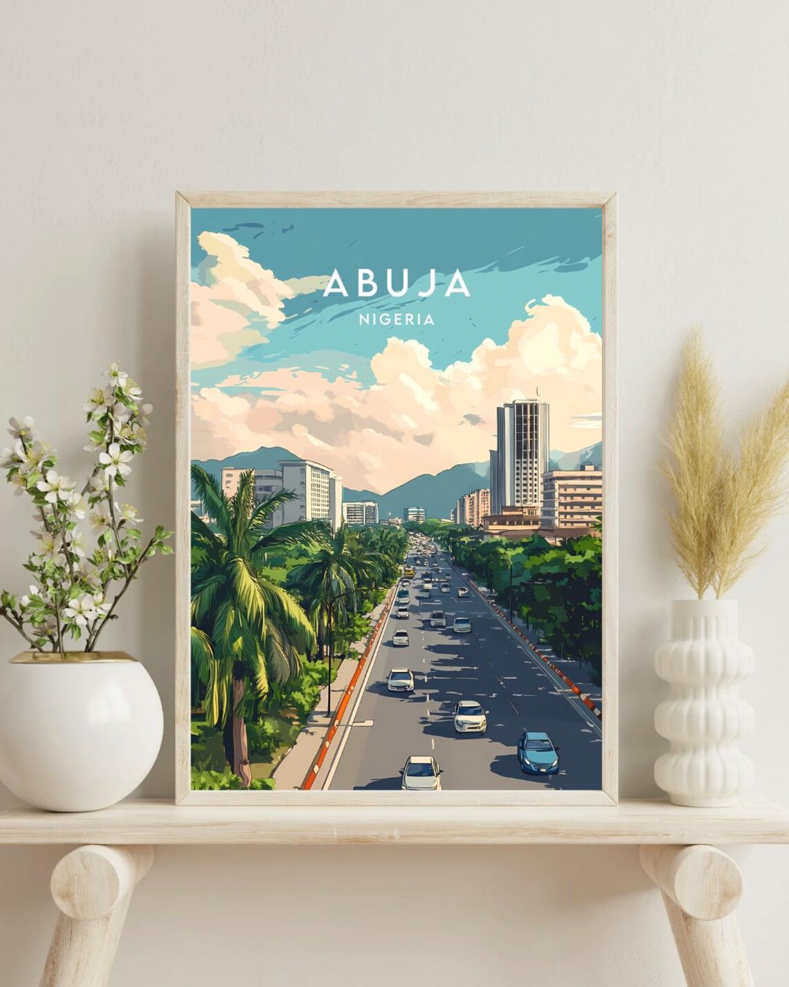 Abuja Nigeria Modern City Boulevard Skyscrapers Palms Travel Poster - Image 4