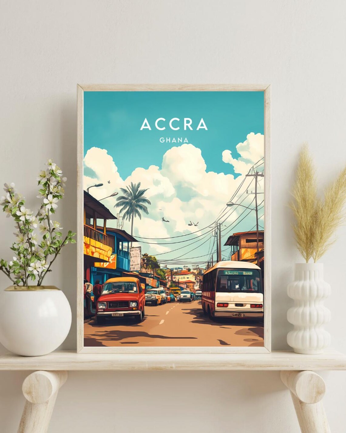 Accra Ghana City Street Buses Palm Trees Vintage Travel Poster - Image 4