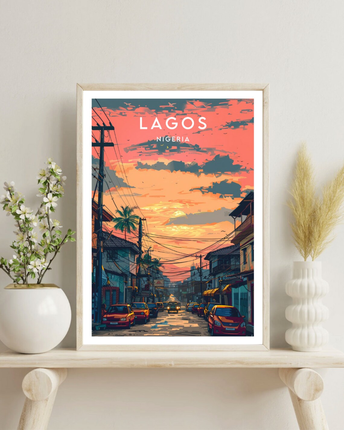 Lagos Nigeria City Street Sunset Power Lines Cars Travel Poster - Image 4