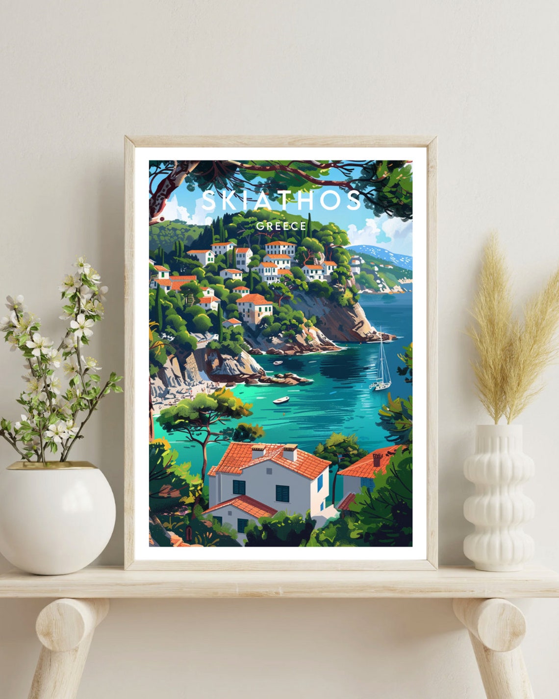 Skiathos Greece Whitewashed Seaside Village View Vintage Travel Poster - Image 4