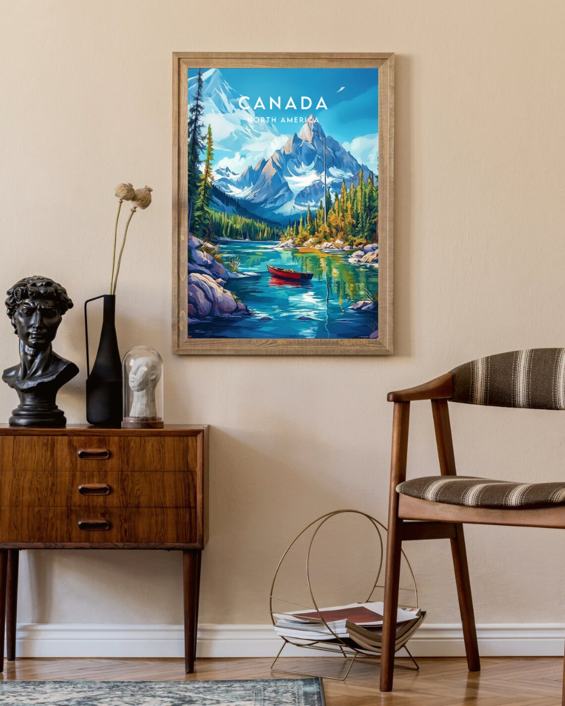 Canada North America Mountain Lake Canoe Wilderness Travel Poster - Image 2
