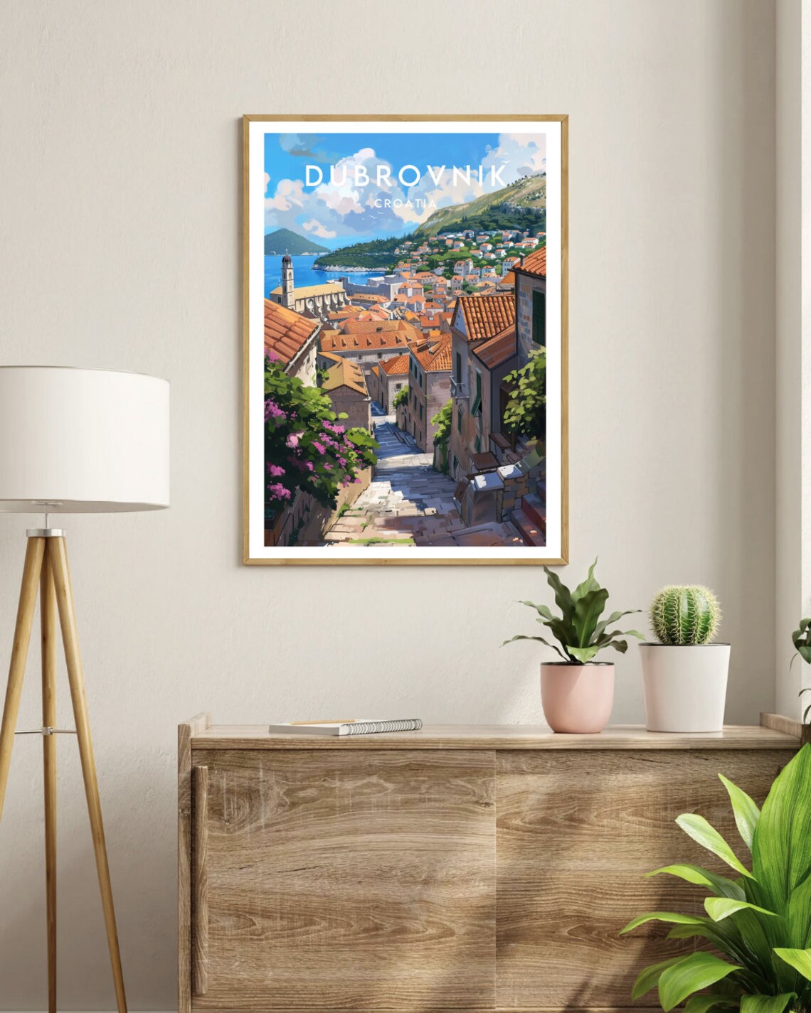 Dubrovnik Croatia Old Town Steps and Red Rooftops Sea Art Poster - Image 3