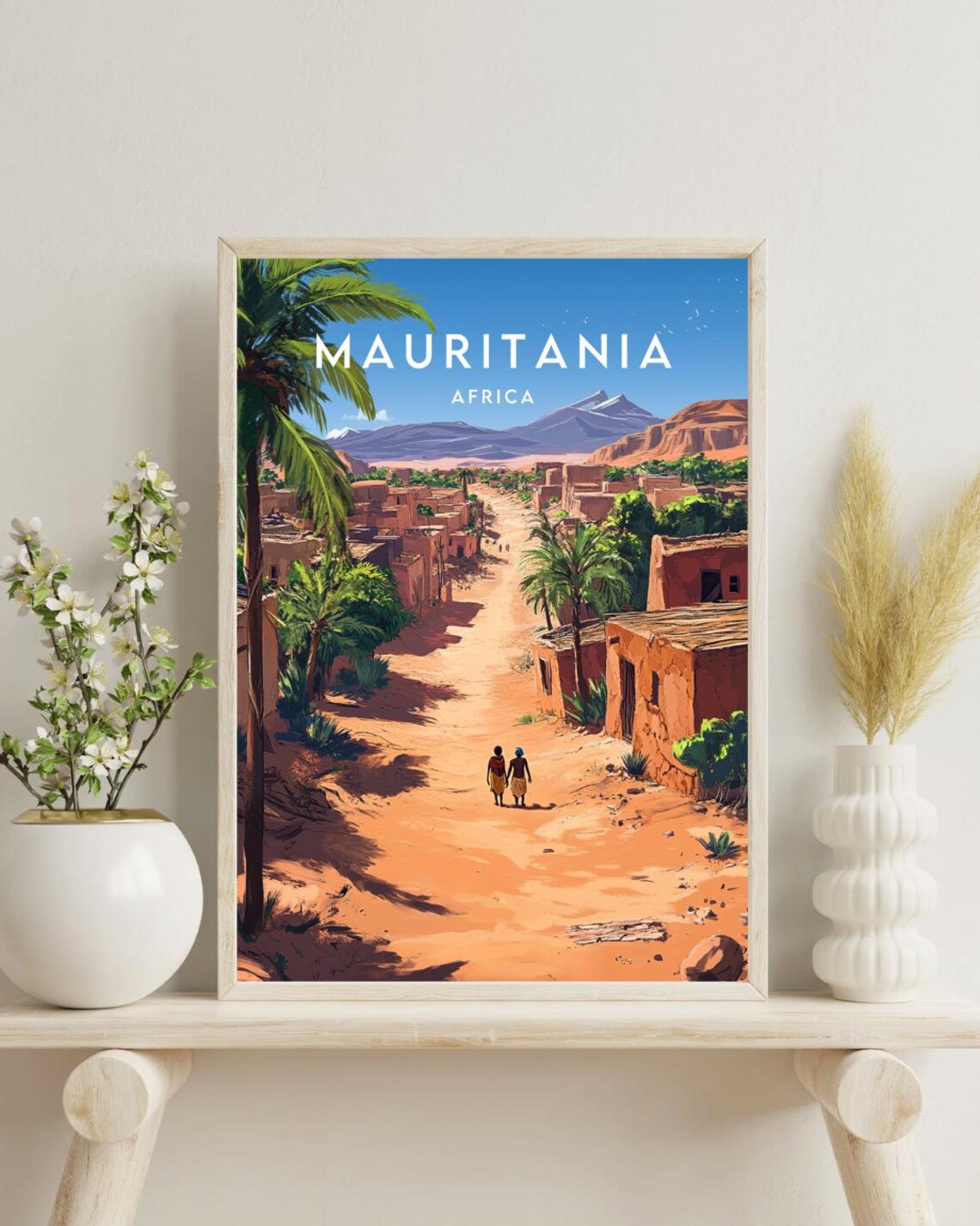 Mauritania Africa Adobe Village Street Mountain Backdrop Travel Poster - Image 4
