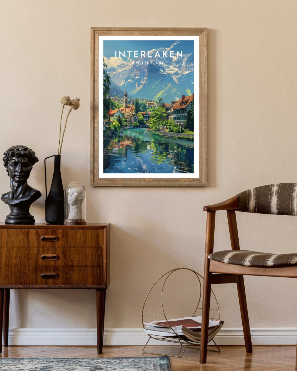 Interlaken Switzerland Alpine Lake Town Reflection Travel Poster - Image 2