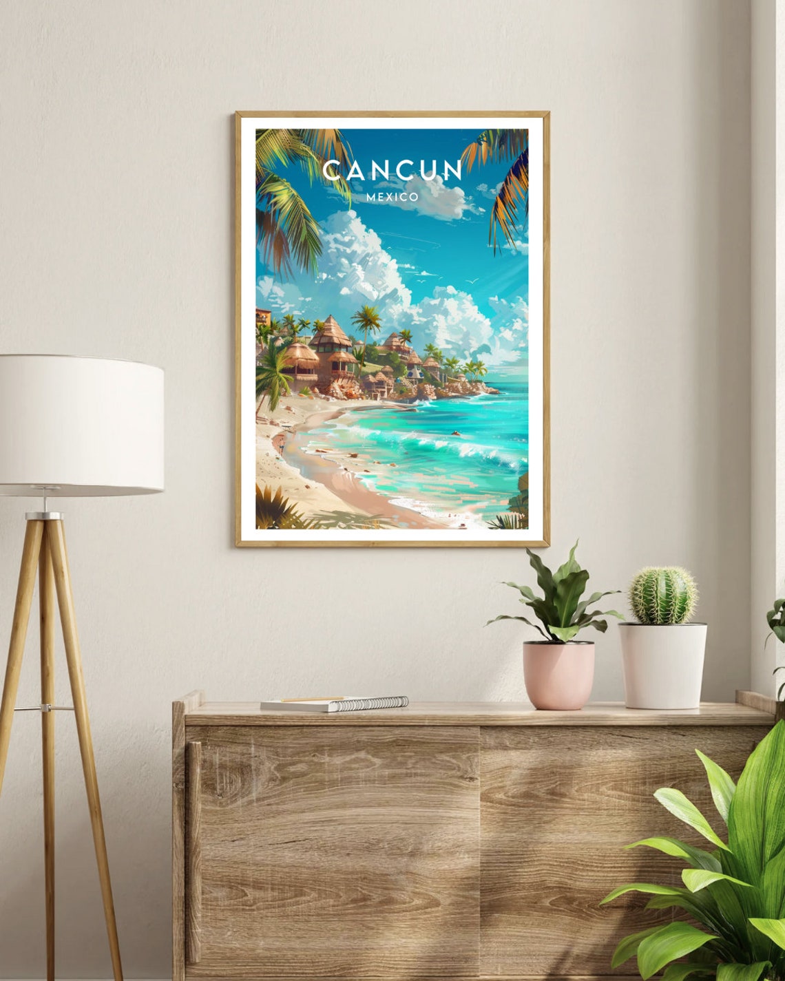 Cancun Mexico Caribbean Beach Palms Resort Coast Travel Poster - Image 3