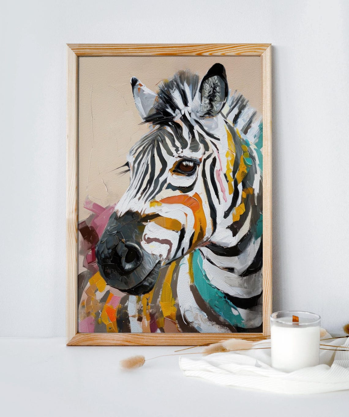 Expressionist Zebra Portrait Colorful Abstract Wildlife Art