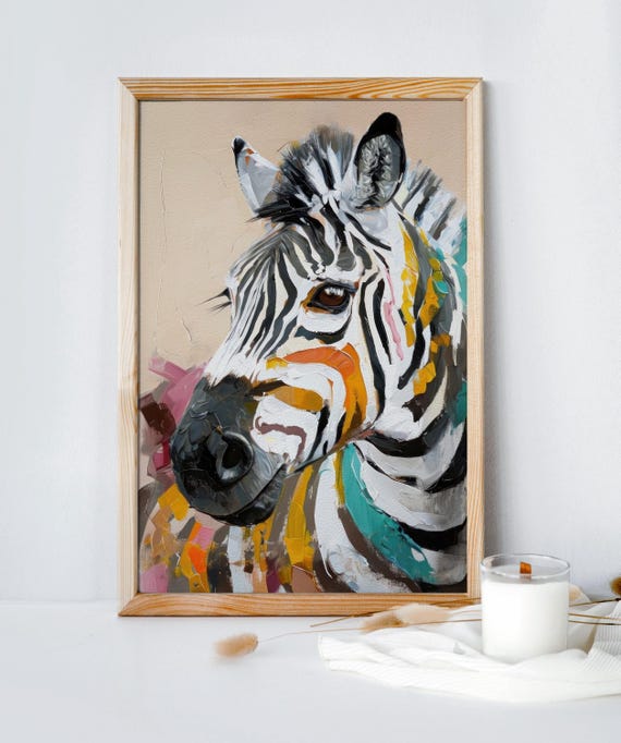 Expressionist Zebra Portrait Colorful Abstract Wildlife Art