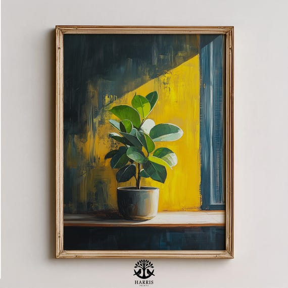 Modern Leafy Houseplant Cozy Minimalist Decor Moody Interior Art Contemporary Home Wall Painting 454