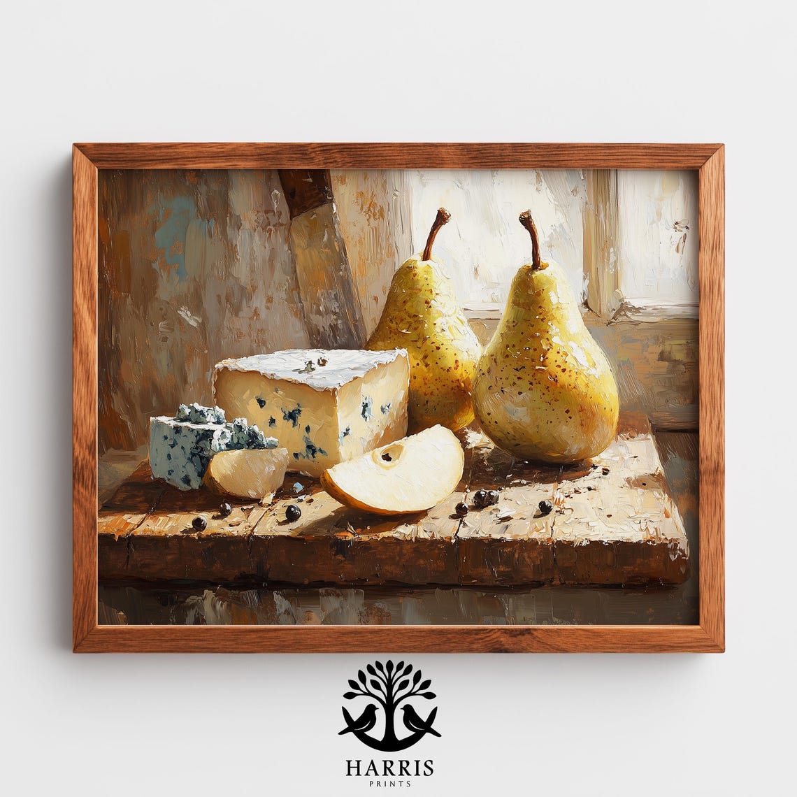 Pears And Blue Cheese Rustic Still Life Oil Painting Kitchen Print