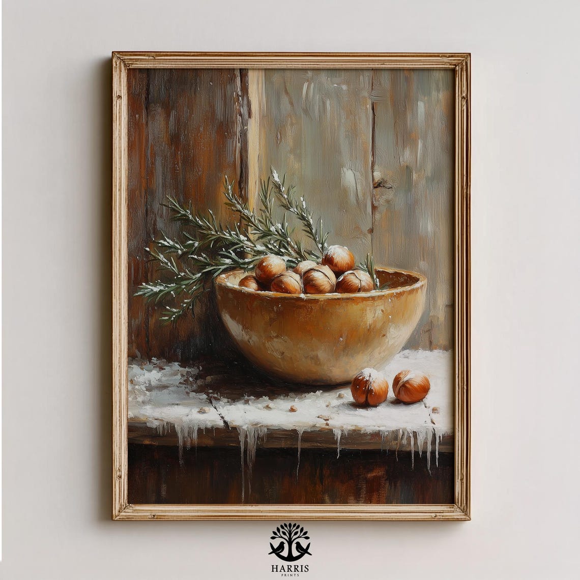 Rustic Roasted Hazelnuts Ceramic Bowl Winter Still Life Poster