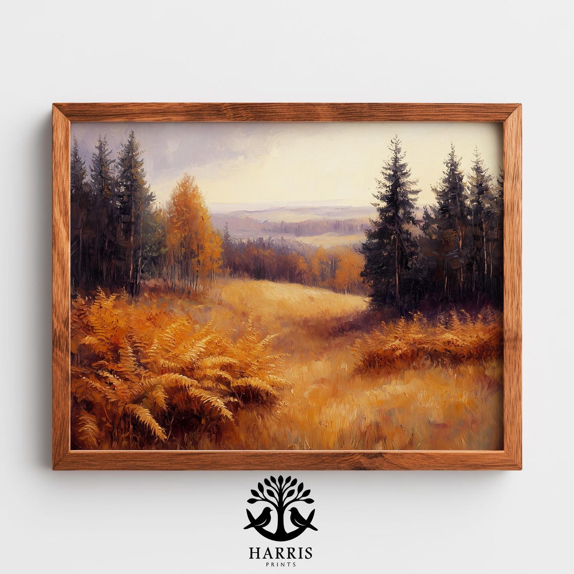 Rustic Autumn Hillside Cozy Fall Landscape Art Vintage Countryside Scene Earthy Moody Decor 339