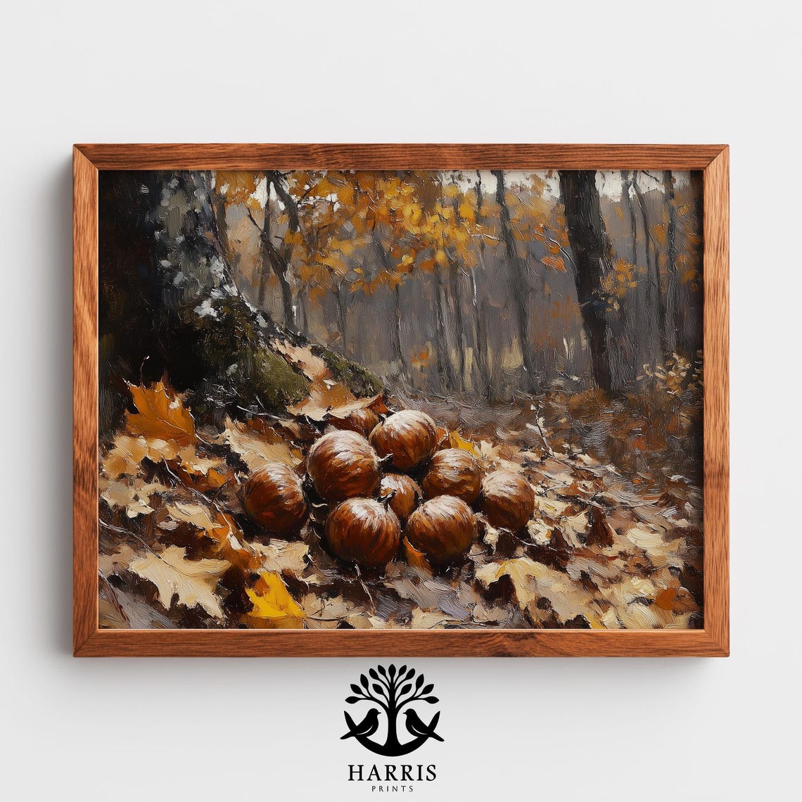 Rustic Autumn Chestnut Still Life Earthy Fall Wall Art Moody Forest Floor Scene Cozy Vintagestyle 426