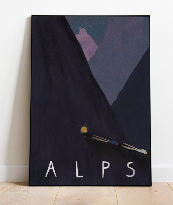 Alps Night Train Mountain Tunnel Starry Peaks Dramatic Travel Poster