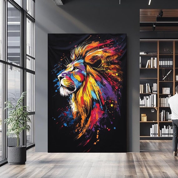 Bold Lion Art Vibrant Abstract Animal Wall Decor For Living Room Office